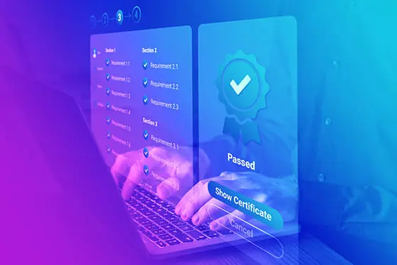 Illustration d'une personne passant une certification professionnelle informatique sur son ordinateur
