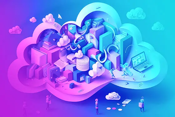 Image vectorielle représentant la multimodalité des formations en Blended Learning avec ses nombreuses options